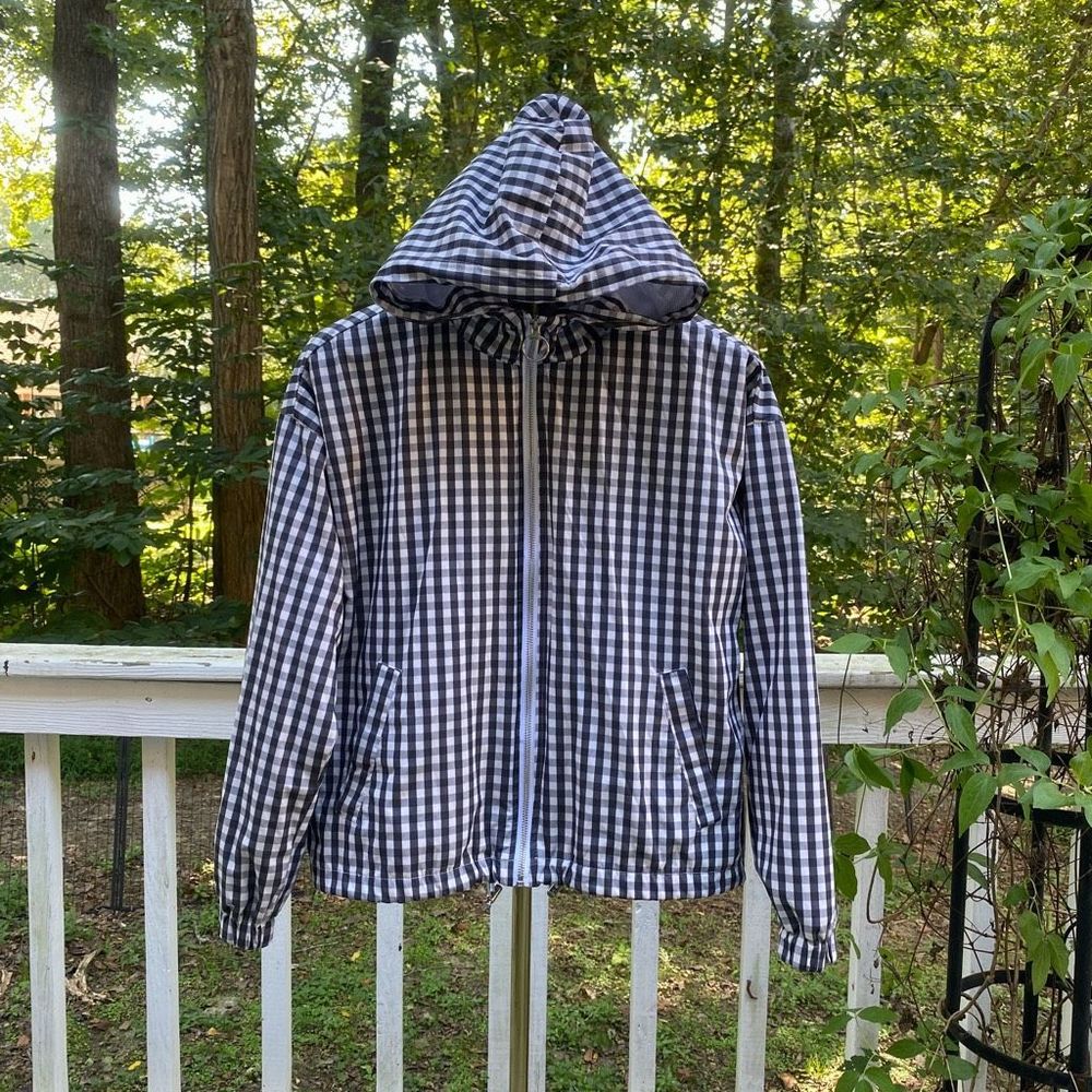 Forever 21 Black White Gingham Rain Jacket Windbreaker - Picture 2 of 7